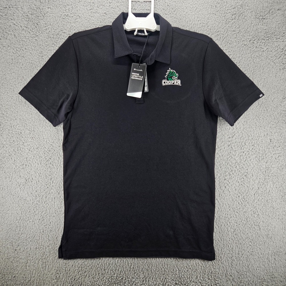 Travis Mathew Oceanside Solid Polo Black Cooper Dragon Logo Mens M NWT NEW‎